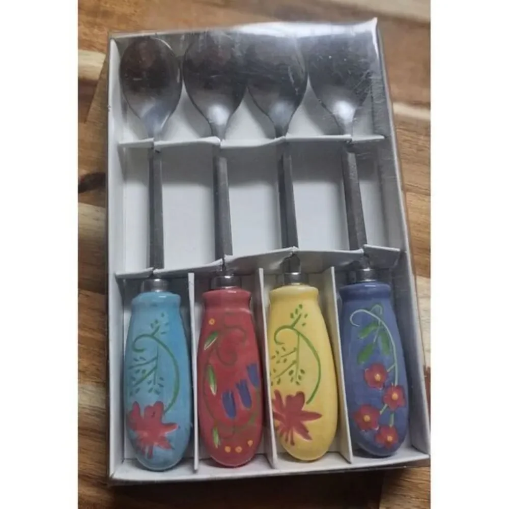 New‎ Set Of Four Kontiki Mini Serving Spoons Blue Red Yellow Charcuterie Board